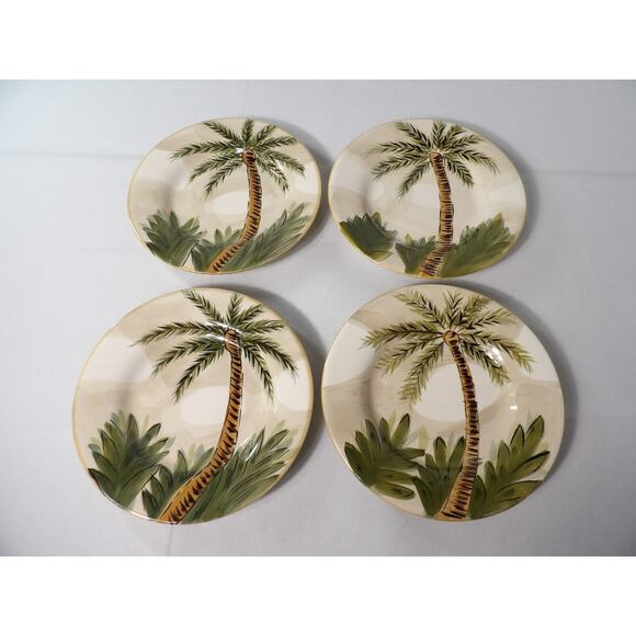 Tabletops Gallery Dinner Plates The Island Palm Trees Tropical 10.75 Handpainted - Picture 2 of 6